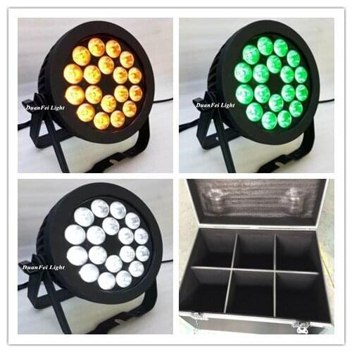 With flight case 6pcs/lot dmx dj led equipment led uplight flat par 18x15w rgbwa 5in1 flat par light outdoor lighting decoration