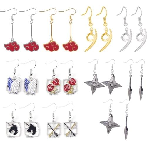 20Pcs Anime Attack On Titan Earring Akatsuki Organization Red Cloud Attack Wings Pendant Drop Earring Cosplay Jewelry Wholesale