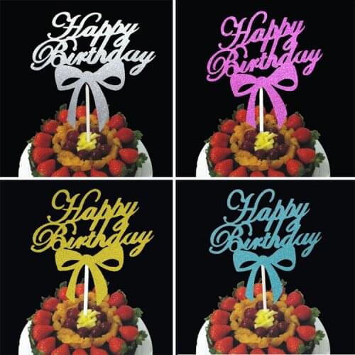 Cake toppers gliter happy birthday paper cards banner for fruit Cupcake Wrapper Baking Cup tea party wedding decoration