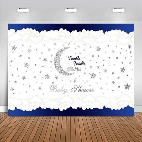 Twinkle Twinkle Little Star Photography Background Silver Star Moon Glitter Baby Shower Backdrop Decor Photocall Photo Studio