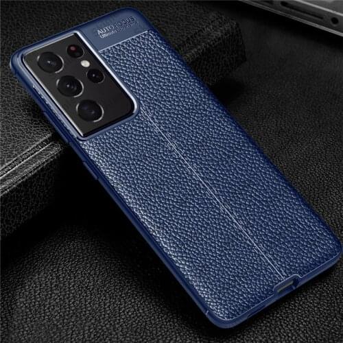 Skinlee For Samsung S21 Ultra Soft Case Shockproof Silicone Litchi Pattern PU Leather Phone Cases For Samsung Galaxy S21 Plus