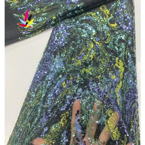 Sequin Embroidery Lace Green French African Nigerian Latest Design High Quality Tulle 2020 for XZNI4221 Aso-Ebi