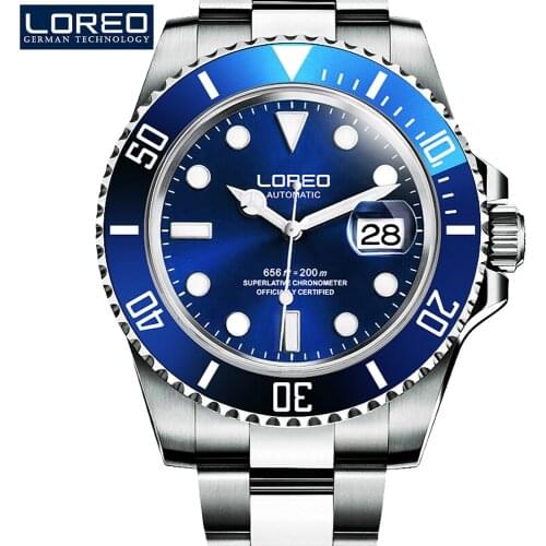 High Quality LOREO Men Watches Top Brand Luxury Sapphire 200m Waterproof Military Watches Men Automatic Mechanical Wrist Watches