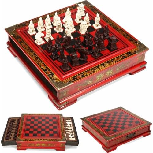 High Quality 32Pcs/Set Resin Chinese Chess With Coffee Wooden Table Vintage Collectibles Gift Entertainment Board Game