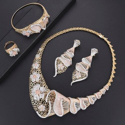 LARRAURI Dubai Jewelry Sets Bridal Gift Nigerian Wedding Accessories Jewelry Sets Exaggerated Statement Brand Women Wife Gifts