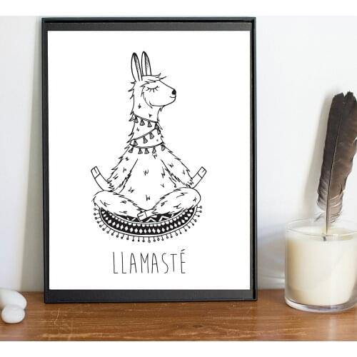 Funny Anime Poster Yoga Alpaca Unframed Interior Decoration For Home Modern White And Black For Abstract Wall Art Picture