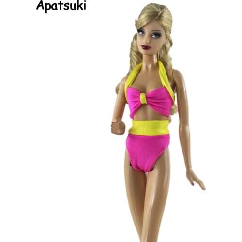 Yellow Pink Bra & Briefs Bikini For Barbie Doll Clothes Swimwear Underwear 1/6 Knickers Top & Underpant For Barbie Dolls Outfits