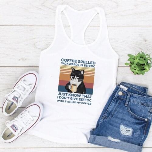 Retro kitten Funny Printing Women Tank Tops Sleeveless Funny Dog Tank Top Round Neck Loose Summer Vest for Female Ladies