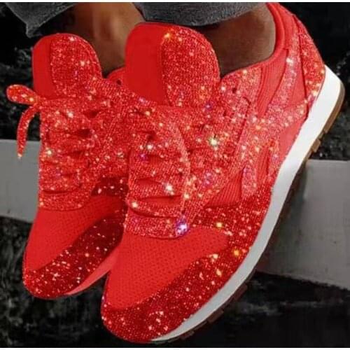 2020 Autumn Women Flat Bling Sneakers Glitter Platform Casual Shoes Woman Comfortable Ladies Silver Vulcanize Shoes Large Size
