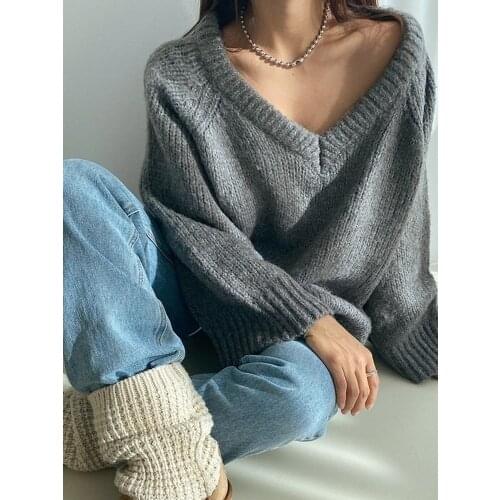 Maxi Female Sweater Women Winter Pullover Knitting Overszie Long Sleeve grey Tops Loose Sweaters Knitted Outerwear Thick Sexy