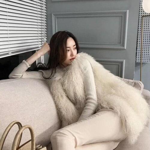 2021 Autumn And Winter New Korean Yangtan Wool Imitation Leather Vest Womens Medium And Long Lamb Wool Vest Over The Shoulder