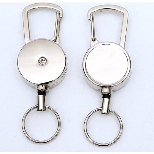 2Pcs Metal Retractable Pull Chain Key Ring Chain Reel Keychain Keyring Holder - Durable & Lightweight