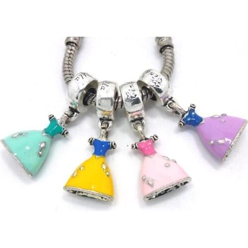 20pcs four color mixed oil-drip skirt pendants big hole alloy beads fit European bracelet charms DIY
