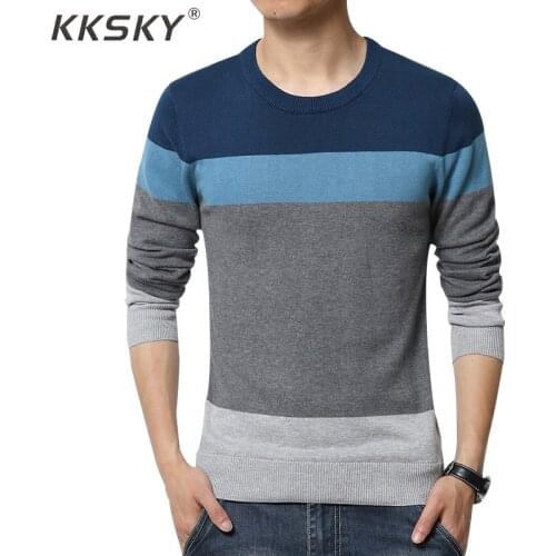 2019 Sweater Men Casual Mens Pullovers O-neck Knittwear 100% Cotton Mens Striped Sweaters Pull Homme Autumn Slim Fit M-3xl