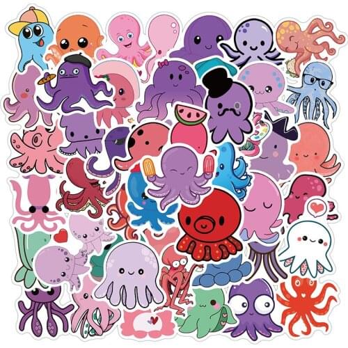 50Pcs/Pack Blue Sea Octopus Cartoon Animal Stickers For DIY Luggage Scrapbook Skateboard Computer Laptop Motorcycle Phone Decal