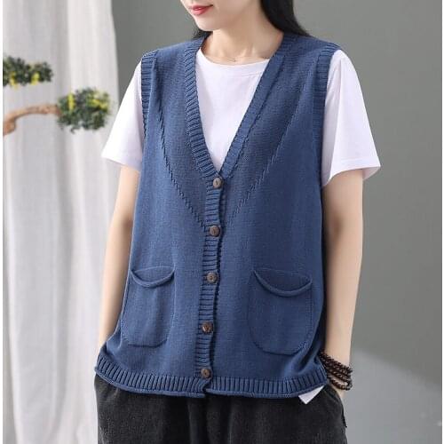 7 Colors Retro V Neck Knit Vest Female Casual Wild Sleeveless Sweater Korean Style Cardigan Autumn New Waistcoat Blusa Tops K977