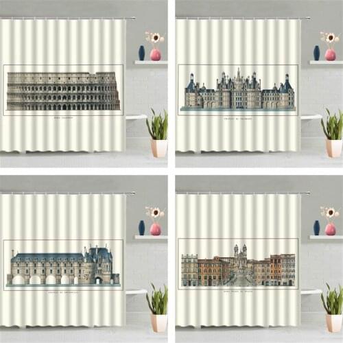 Europe Style Architecture Castle Shower Curtain Retro Oil Painting Tall Building Bathroom Waterproof Set Bath Screen Home Decor
