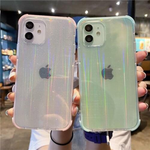 Glitter Transparent Laser Phone Case For iPhone 12 11 Pro Max XS Max XR X 7 8 Plus 12 Mini Shockproof Bumper Soft TPU Back Cover