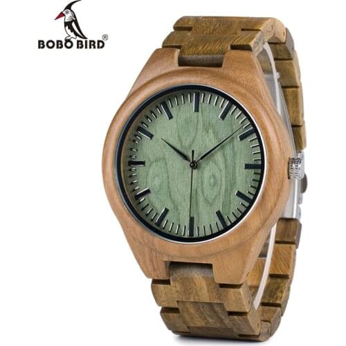BOBO BIRD WG19 Men Luxury Brand Green Sandal Wood Watches Full Wooden Quartz Watch Handmade Wristwatches Carton Box OEM relogio