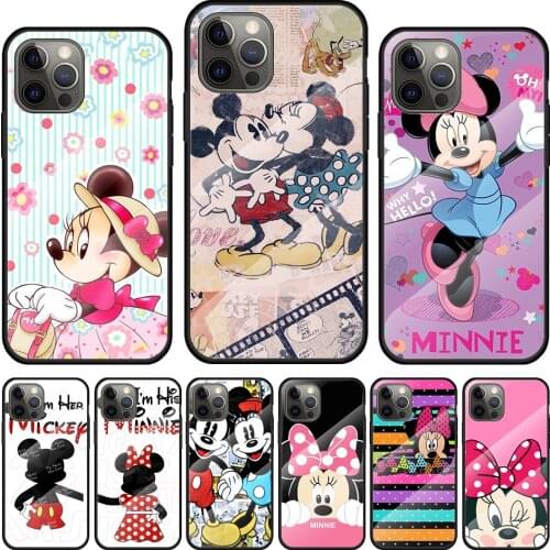 Cute Minnie Mouse Girls Tempered Glass Cover For Apple IPhone 12 Mini 11 Pro XS MAX XR X 8 7 6S 6 Plus Phone Case Coque