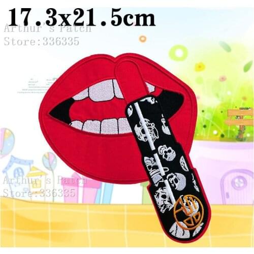 CPAM Shipping 1 piece big size mouth with lipstick embroidered iron on Patches HHM jacket bag motorcycle style