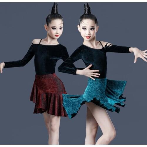 Children Latin Dance Dress Training Clothes Autumn Winter Professional Competition Performance Clothing Girls Latin Dance Skirt