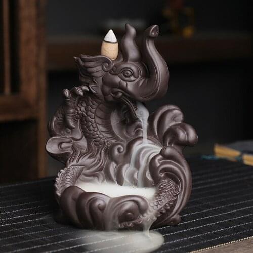 Home Decor Incense Burner Ceramic Elephant Backflow Incense Burner Creative Smoke Waterfall Incense Holder Ornament