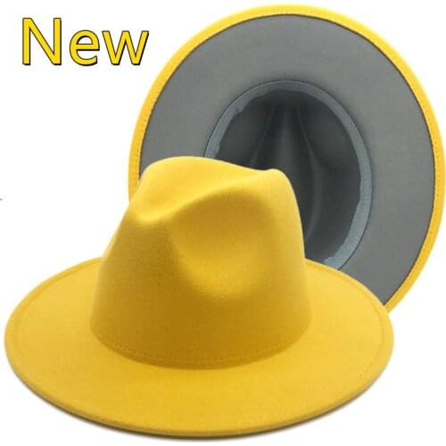 New color yellow + gray fedora hat unisex hat fedora hat gray-yellow felt hat unisex activity hat fashion hat orange hat панама