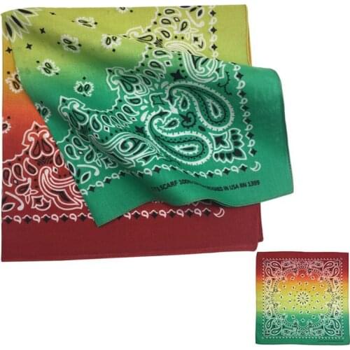 Rainbow Gradient Color Double Paisley Floral Print Unisex Cotton Pocket Square Scarf Headband Bandana Hip-Hop Wristband Neck Tie