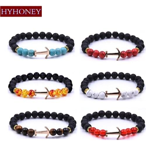 HYHONEY New Design Natural Stone Beads Bracelet Men and Women Anchor Charm Bracelets & Bangle Yoga Gift Bracelets
