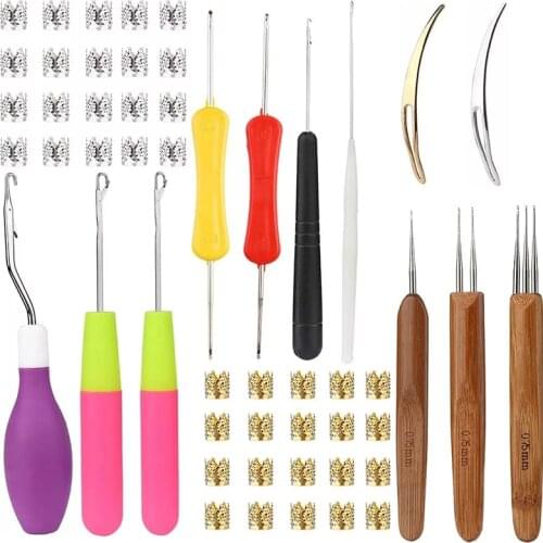 KAOBUY 40PCS Dreadlocks Beads Hair Ring + 12PCS Dreadlock Crochet Hook Set For Crochet Braids Hair Decoration Accessories