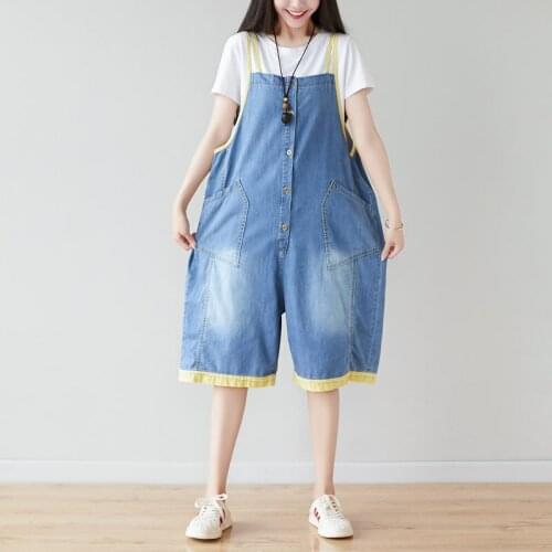 Wide Leg Jeans Jumpsuits Women European Baggy Low drop Crotch Denim Bodysuit Patchwork Thin Overalls Buttons Cowboy Rompers