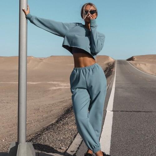 Spring and Autumn New Womens Sports Suit Solid Color Round Neck Long Sleeve Sweater Casual Sweatpants Sets