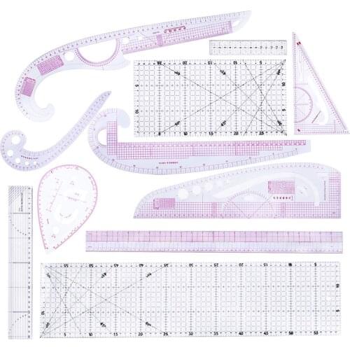 11PCS Clear Scale Acrylic Straight Ruler PVC Curve Cutting Rulers Yardstick Measure Dressmaking Sewing Clothing Rulers