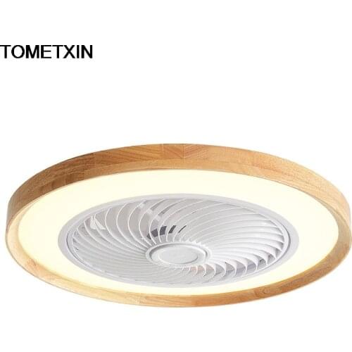 App smart Nordic restaurant fan lamp bedroom household wood art room invisible electric fan chandelier