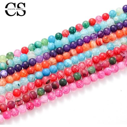 Matte Frosted Natural Stone Beads Fire Dragon Veins Agates Loose Beads for Jewelry Making DIY Bracelet 4/6/8/10/12 MM 15