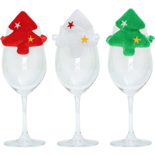 Cute Solid Table Place Cards Christmas Santa Tree Hat Red Wine Glass Decoration Cup Hats