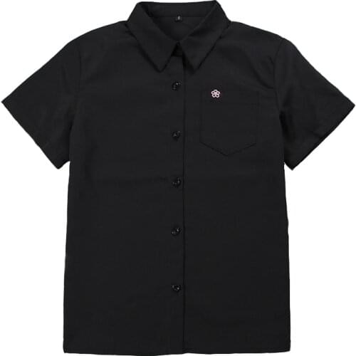 Cute Sakura Embroidery Short Sleeve Black Blouse Shirt For Girls Middle High School Uniforms School Dress Jk Uniform Top