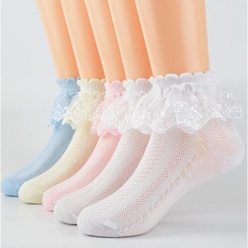 5 Pairs/Lot Breathable Cotton Lace Ruffle Princess Mesh Socks Children Ankle Short Sock White Pink Blue Baby Girls Kids Toddler