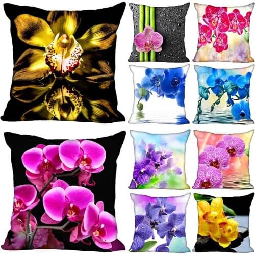 New Arrival Orchid Flower Pillow Case High Quality Satin Fabric Pillowcase Decorative Pillow Cover Wedding Decorative