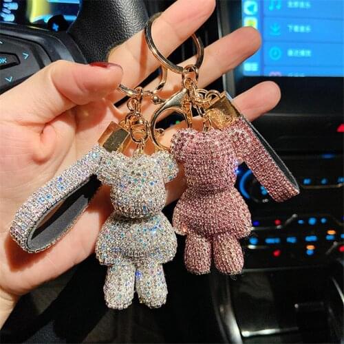 New Cute Rhinestone Cartoon Gloomy Bear Keychain Car Crystal Key Chain Ring Holder Pendant For Bag Charm Chaveiro Llaveros Mujer
