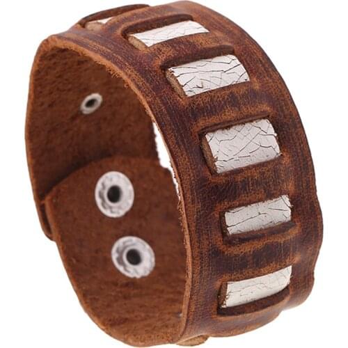 New Style Design Punk Cuff Bangle Fashion Vintage Charm Brown Rock Genuine Wide Leather Men Bracelets Women Jewelry Accessories