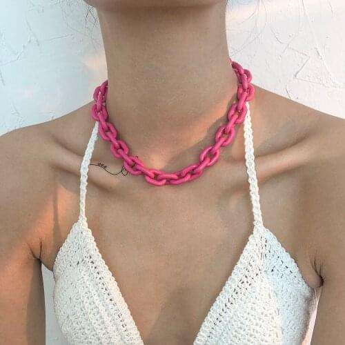 Lalynnly Bohemia Resin Multicolorful Choker Necklaces For Women Hip Hop Necklace Cuban Chain Necklace Jewelry Accessories N9032