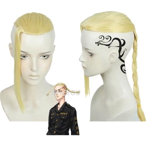 Anime Tokyo Revengers Ken Ryuguji Cosplay Wig Braided Golden Heat Synthetic Hair Wigs + Wig Cap