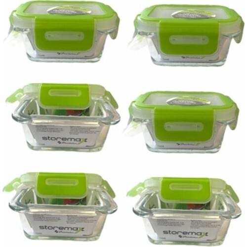 Pasabahce 6 Piece Locked Infant Food Container 135CC Clamshell Glass Storage Container 4 Pcs Breakfast 220 cc Kitchen Dining Enclosure Box glass