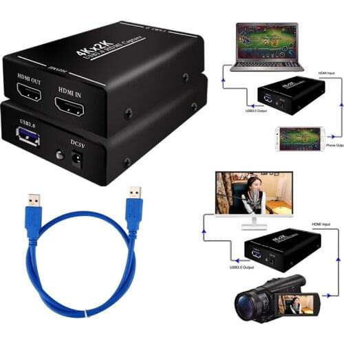 4K HDMI to USB 3.0 Video Capture Card Recorder For OBS vMix Wirecast Potplayer VLC Encoder QuickTime Player Phone Live Streaming