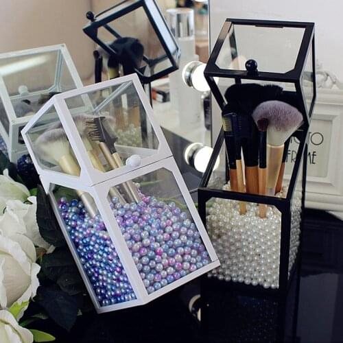 Transparent Glass Makeup Brush Beauty Brush Storage Eyebrow Pencil Barrel Desktop Acrylic Storage Box Dust-proof Cover Brush