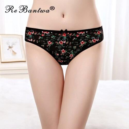 Rebantwa 5pcs/lot Flower decorative cotton women thongs underwear women G-String briefs girl Sexy panties Femme Briefs lingerie