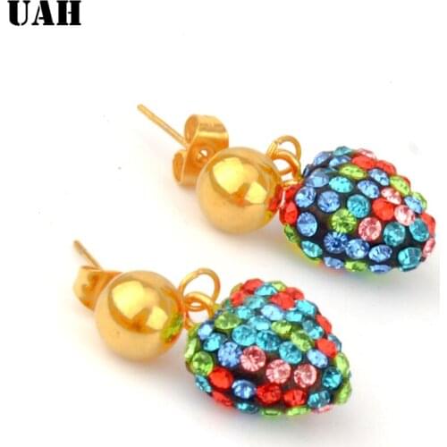 UAH Cute Shining Heart Zirconia Stud Earrings Gift For Girl/Kids/Lady Stainless Steel Anti-allergy Crystal Earrings Pendientes