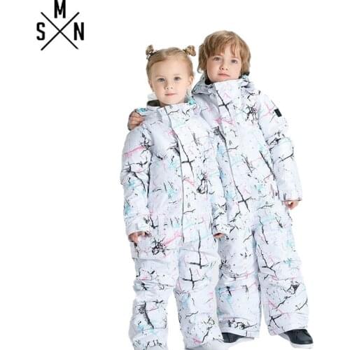 SMN Winter Kids Boys Girls Ski Suit One Piece Waterproof Skiing And Snowboarding Suit Outdoor Ski Clothing Windproof Coat